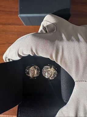 Silver-Tone Crystal Dome Earrings - Rhinestone Accents